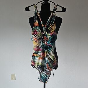 Shade & Shore Green Blue Sleeveless Cut Out Bodysuit